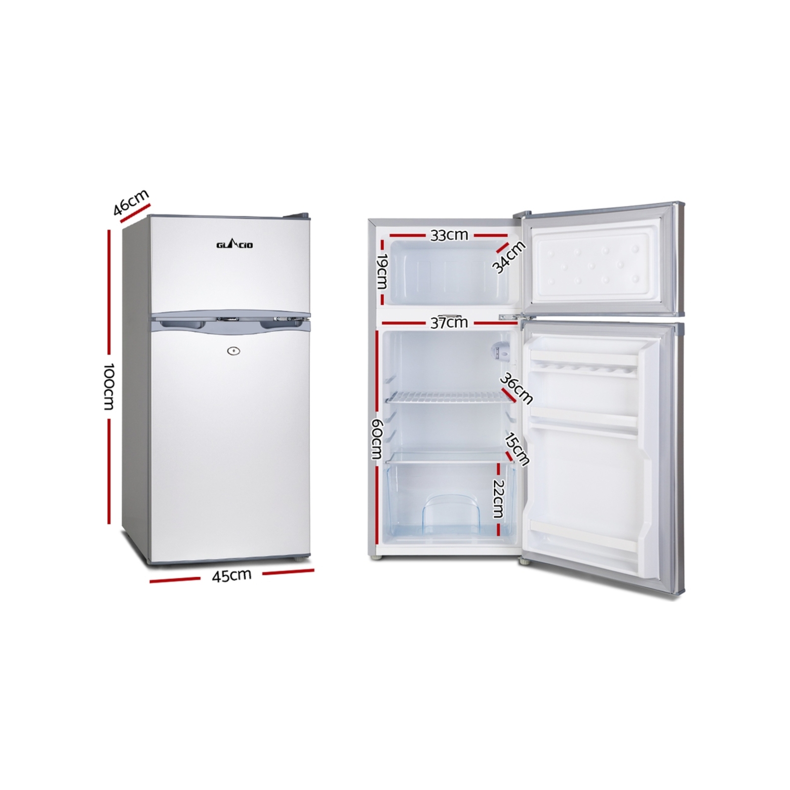 Glacio 100L Portable Fridge Cooler Upright 12V/24V/240V Caravan Silver