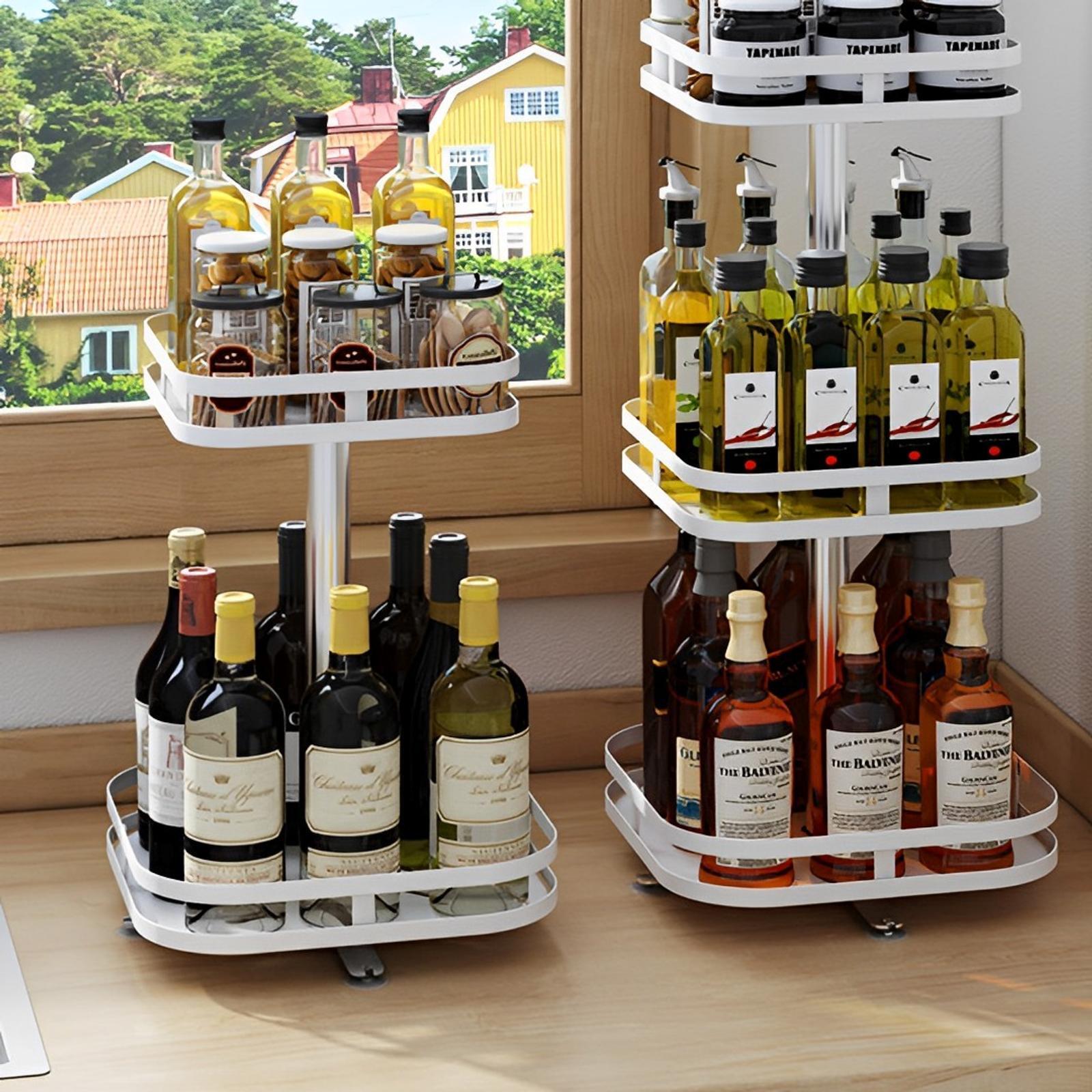 SOGA 2 Tier Steel White Square Rotating Kitchen Storage Bunnings