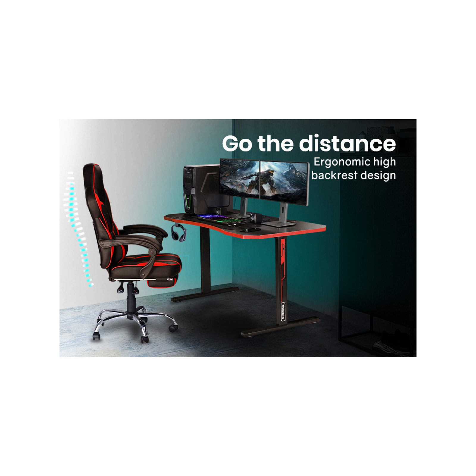 OVERDRIVE Gaming Desk PC Setup Table Computer Carbon Fiber Style Black