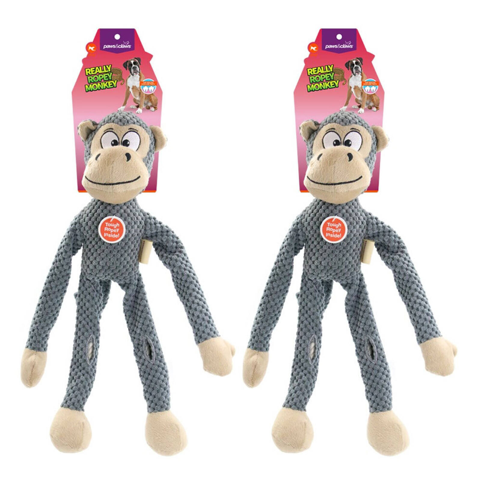 2x Paws & Claws 38cm Really Ropey Monkey Dog Toy Grey Bunnings Australia