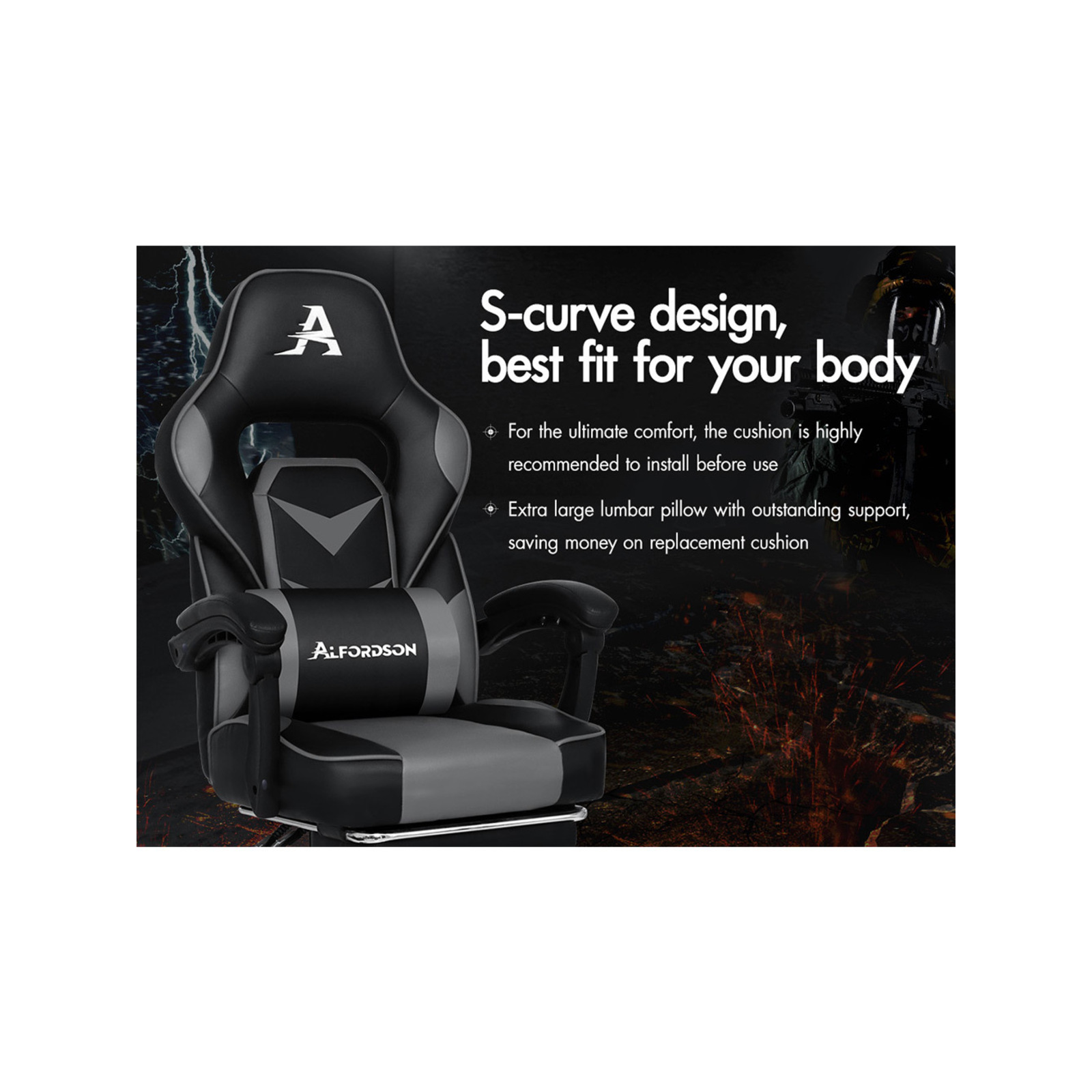 ALFORDSON Gaming Chair with Footrest Racing Office Chair Black & Grey