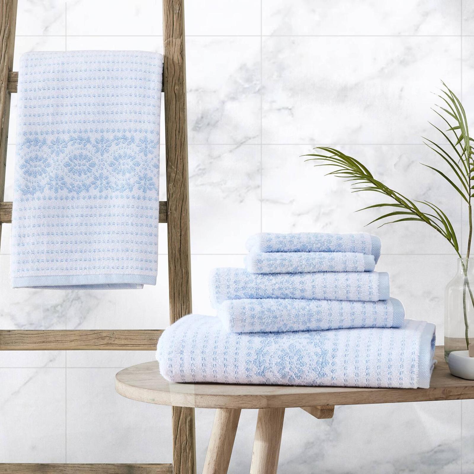 6pc Laura Ashley Forever Eyelet Towel Set Snow Blue Cashmere