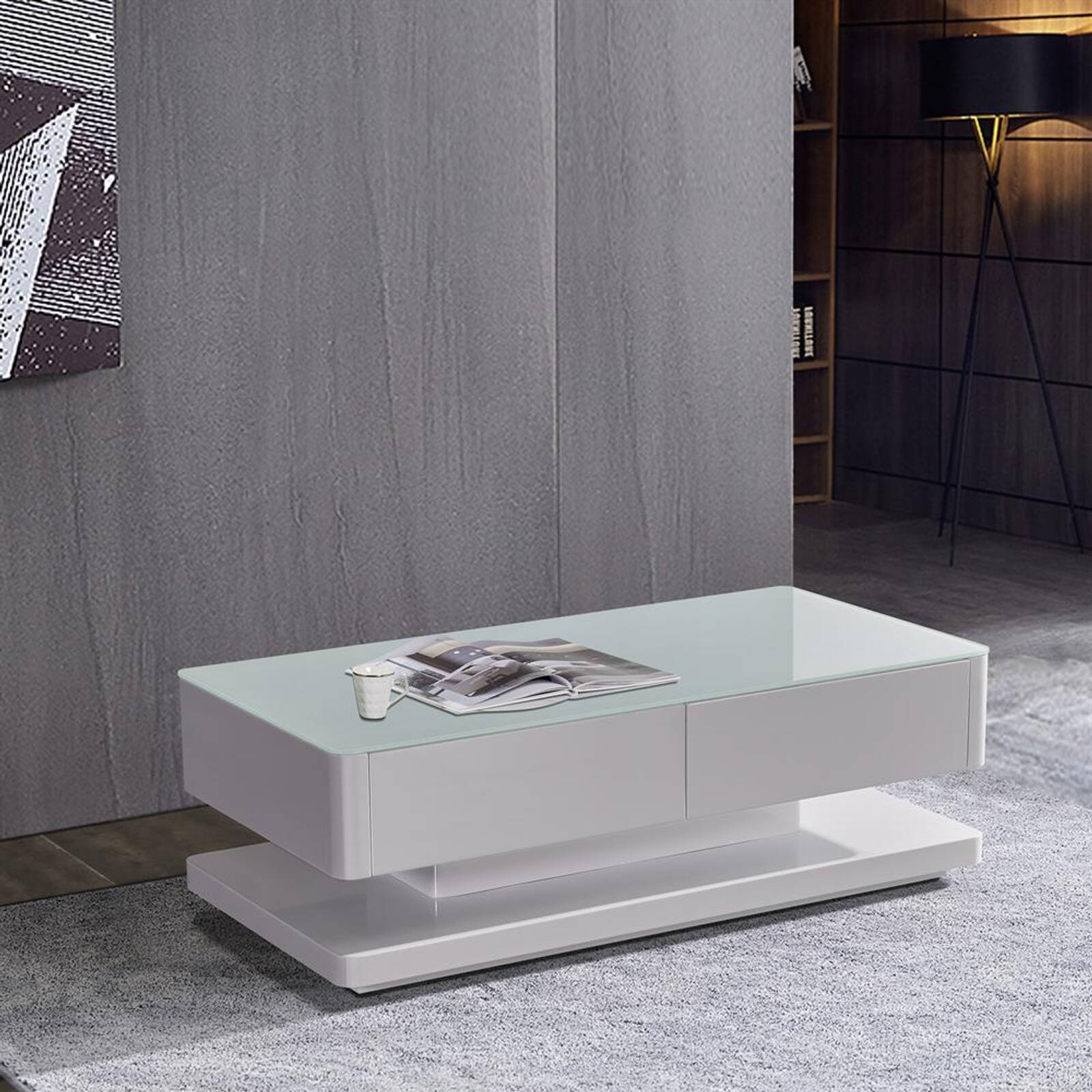 Stylish Coffee Table High Gloss Finish Shiny White Colour with 4