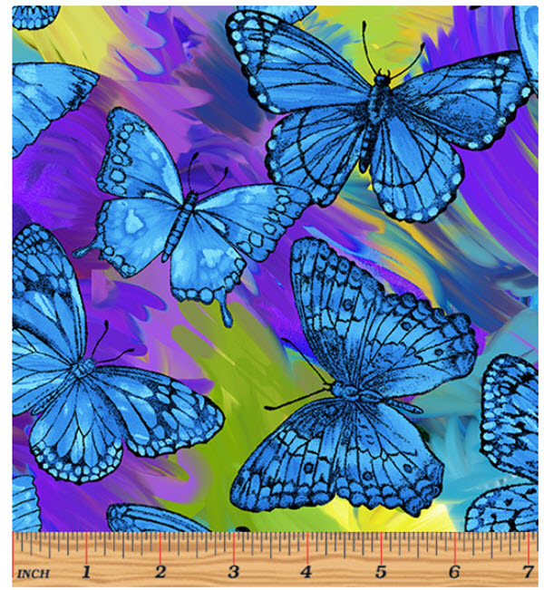 RAINFOREST Butterfly Magic in Blue / Multi Tropical Cotton Quilt