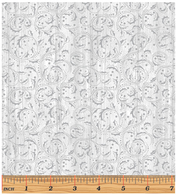 FESTIVE CHICKADEES Washed Scroll in Light Grey Christmas Holiday