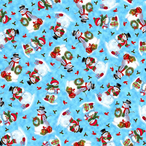 FROSTY FRIENDS Tossed Snowmen in Blue Cotton Quilt Fabric by Liza
