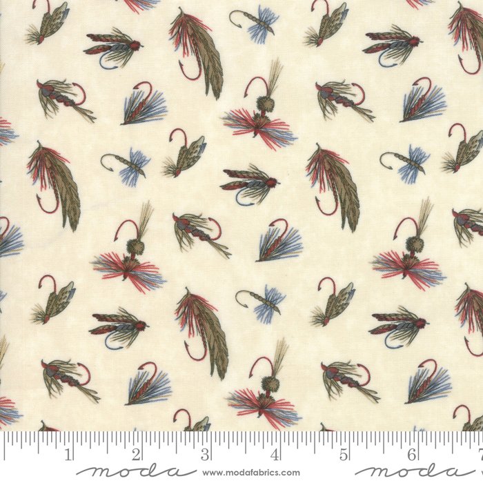 LAKE VIEWS Castaway in Ecru Fly Fishing Lures Cream Cotton Quilt