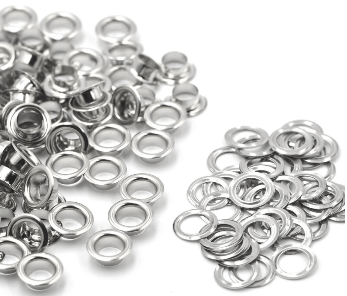 Eyelet and Washer pack. Silver tone