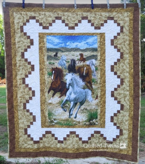 Showcased Running Horses Lap Quilt Kit Panel, Pattern, Fabric for