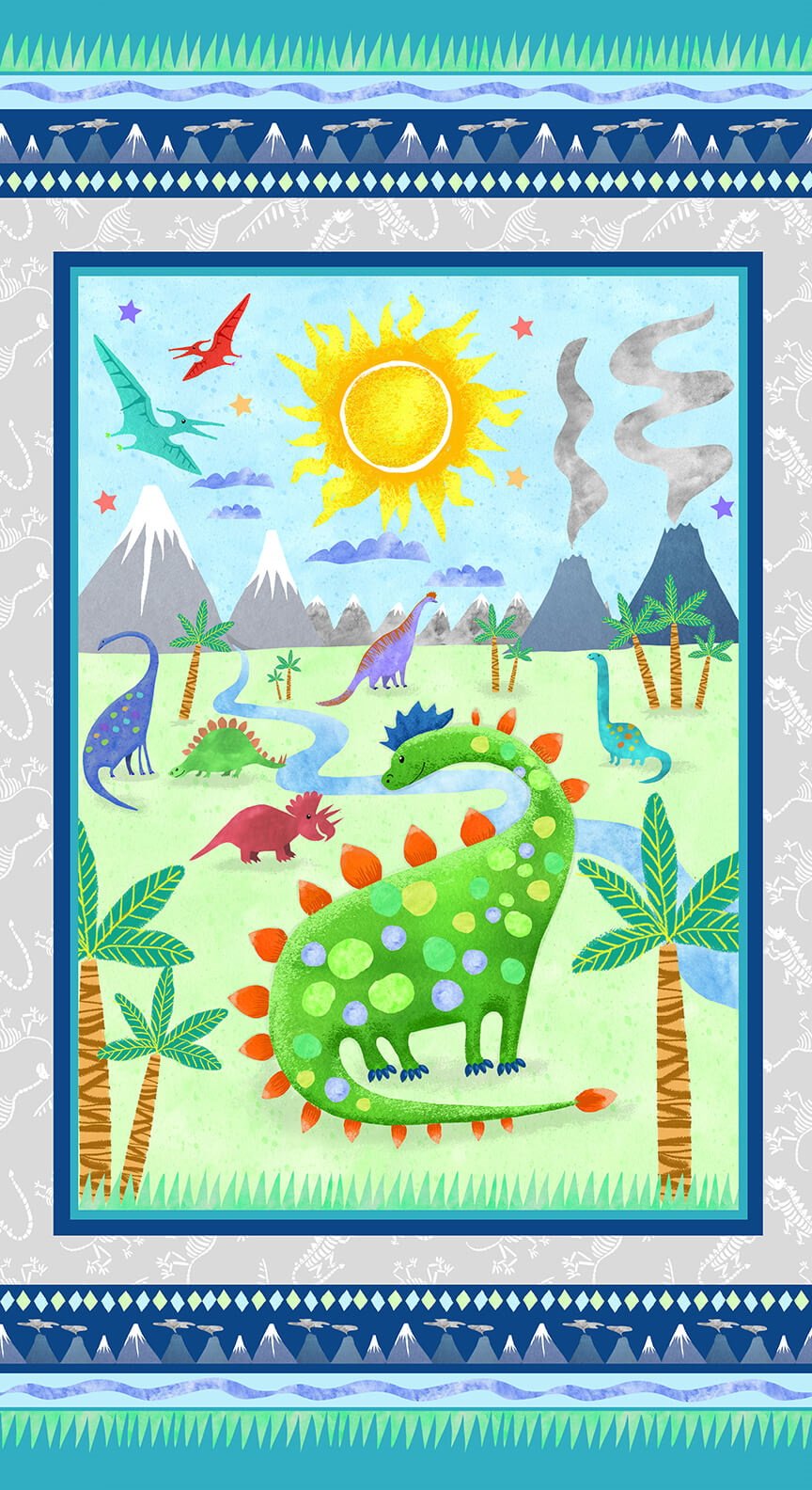 Dinosaur Kingdom Quilt Panel by Kate Mawdsley for Henry Glass