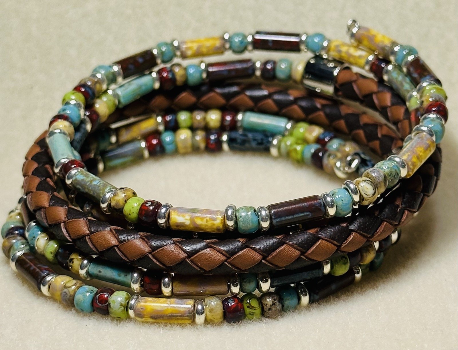 Leather Memory Wire Picasso Bugle Bracelet Kit