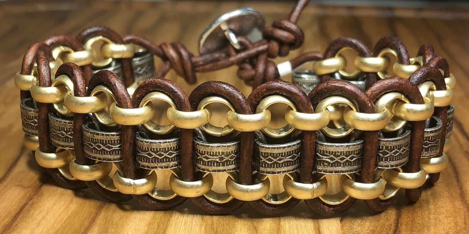 Reproduction Chain 2 and leather bracelet Kit Brown/Ant Silver/Gold