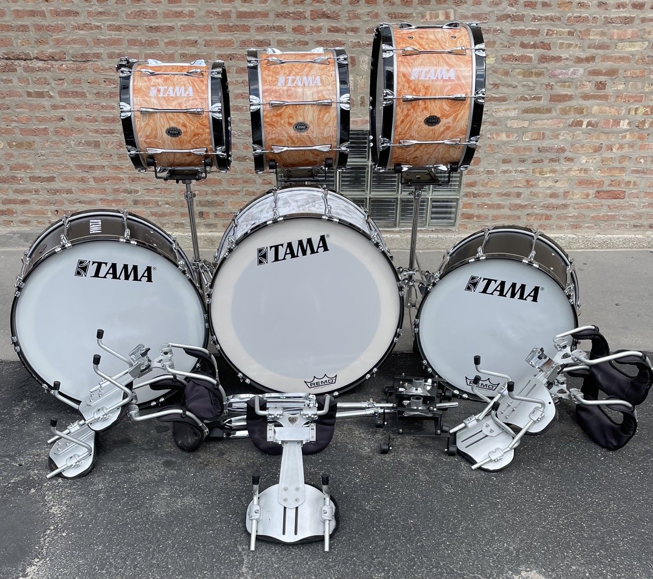 USED Tama Fieldstar Marching 16x14 Bass Drum Satin Black Lacquer