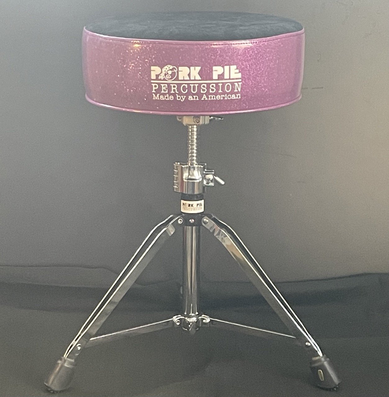Pork Pie Custom Drum Throne, Black Crush Top w/Purple Sparkle Sides