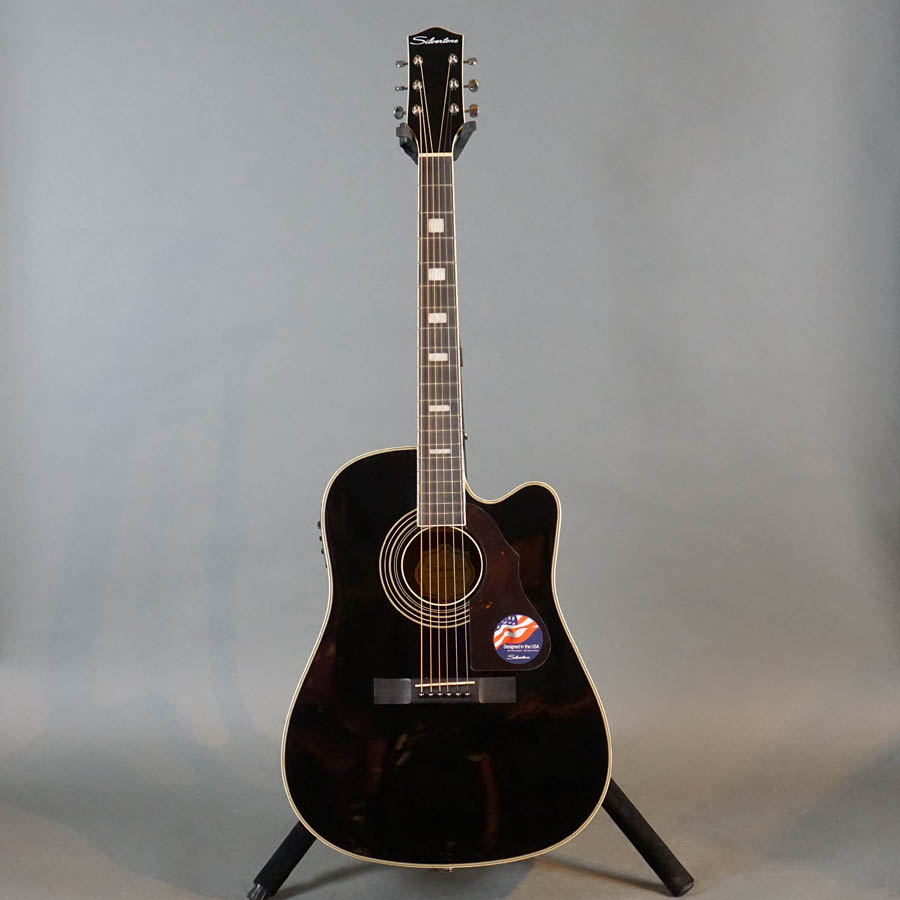Silvertone 955CEBK Dreadnought Acoustic Electric Guitar, Black