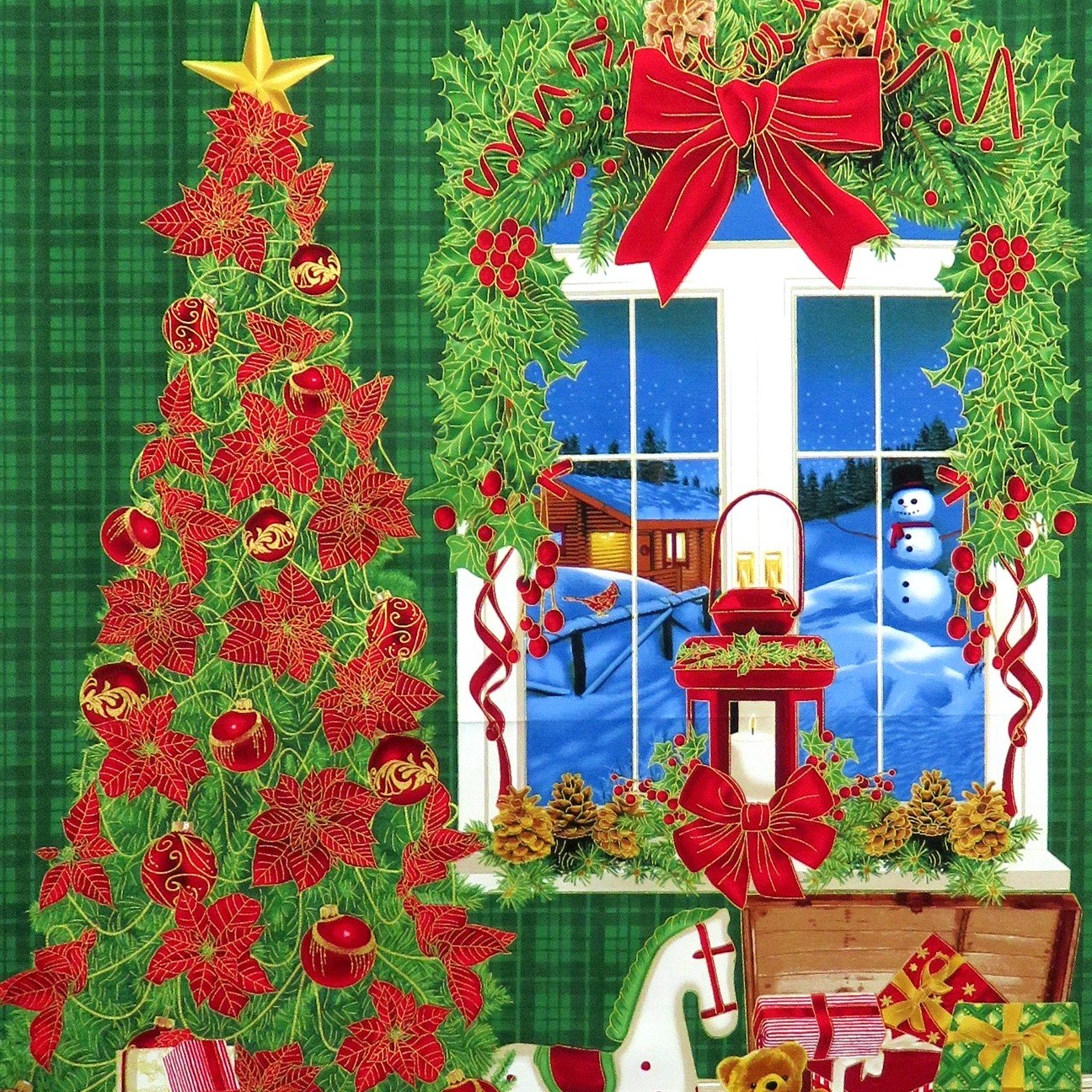 Christmas Tree Panel Holiday W/ Metallic Timeless Treasures 4031