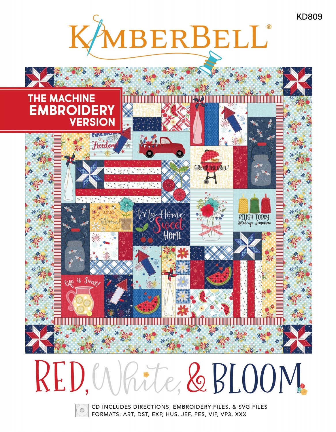 Kimberbell Red, White & Bloom Machine Embroidery Version KD809