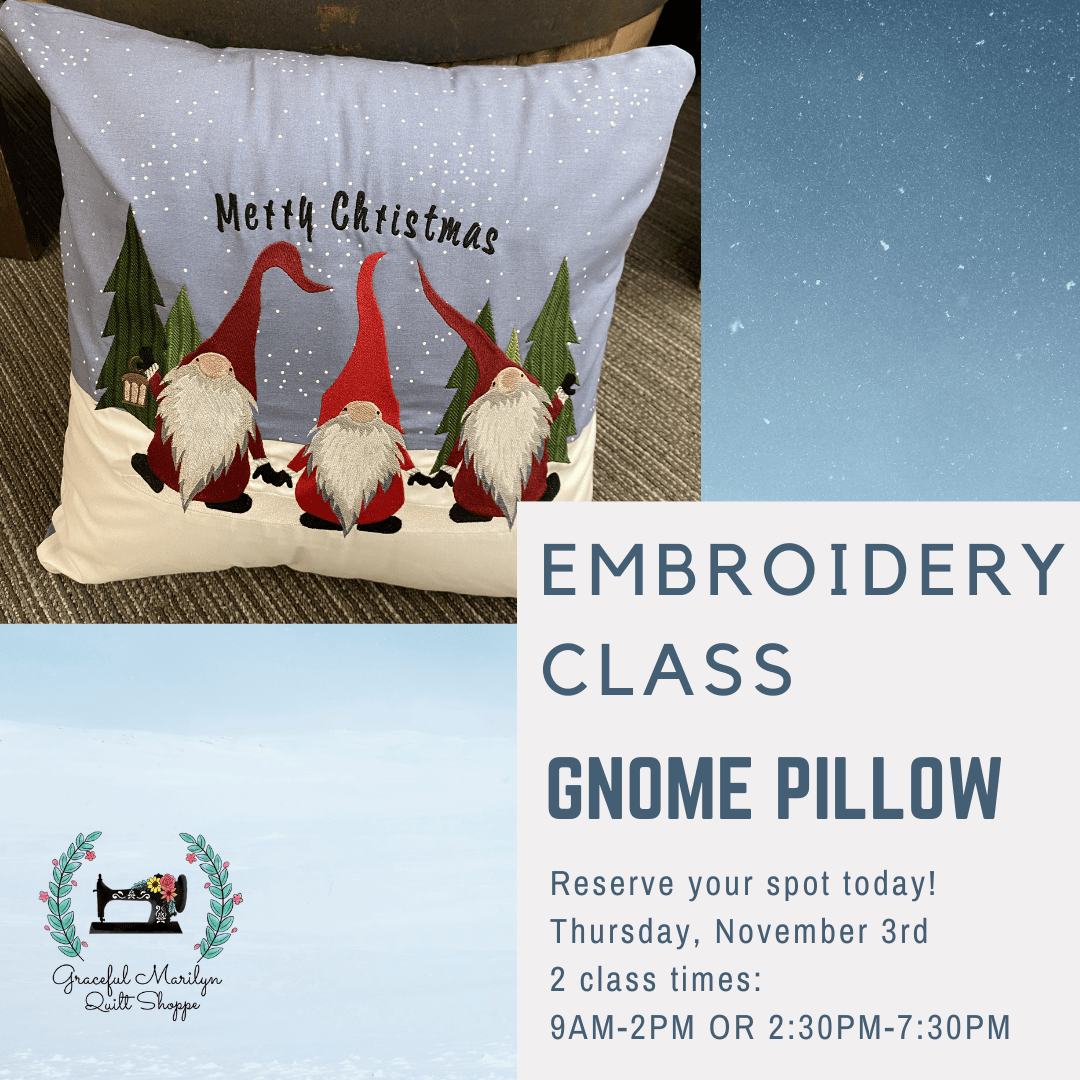 Embroidery Class Winter Gnome Pillow