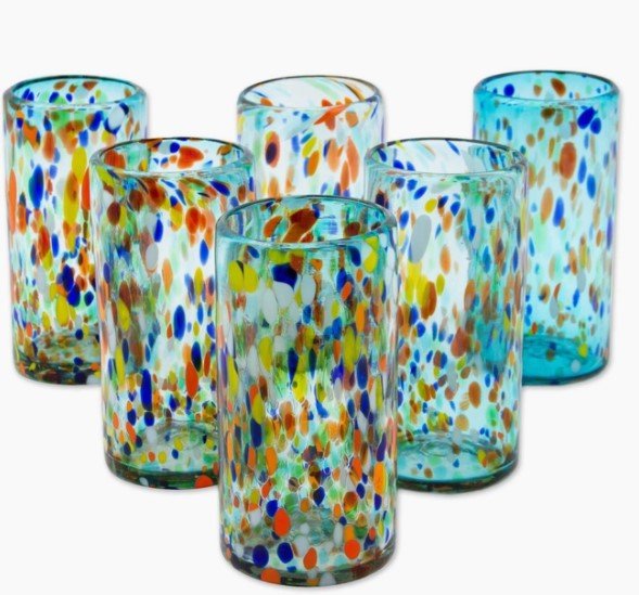 Sky Rainbow Raindrops Blown Glass Tumblers