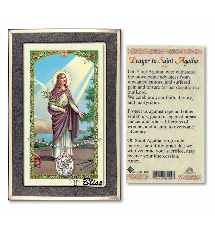 Sterling Silver St Agatha Medal with Prayer Card 617759233957
