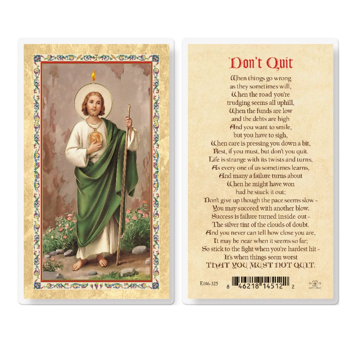 St. Jude Don't Quit Prayer Laminated Card 846218145122
