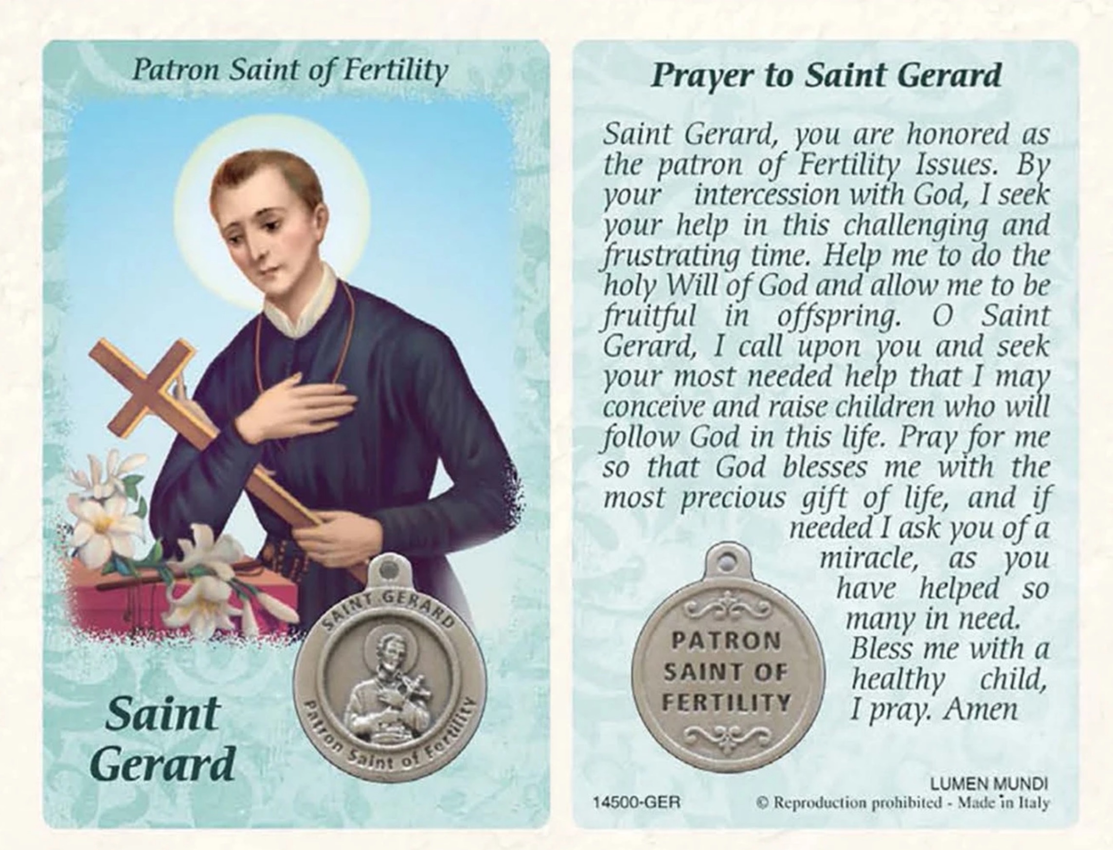 St Gerard Healing Card with Medal 697951121443