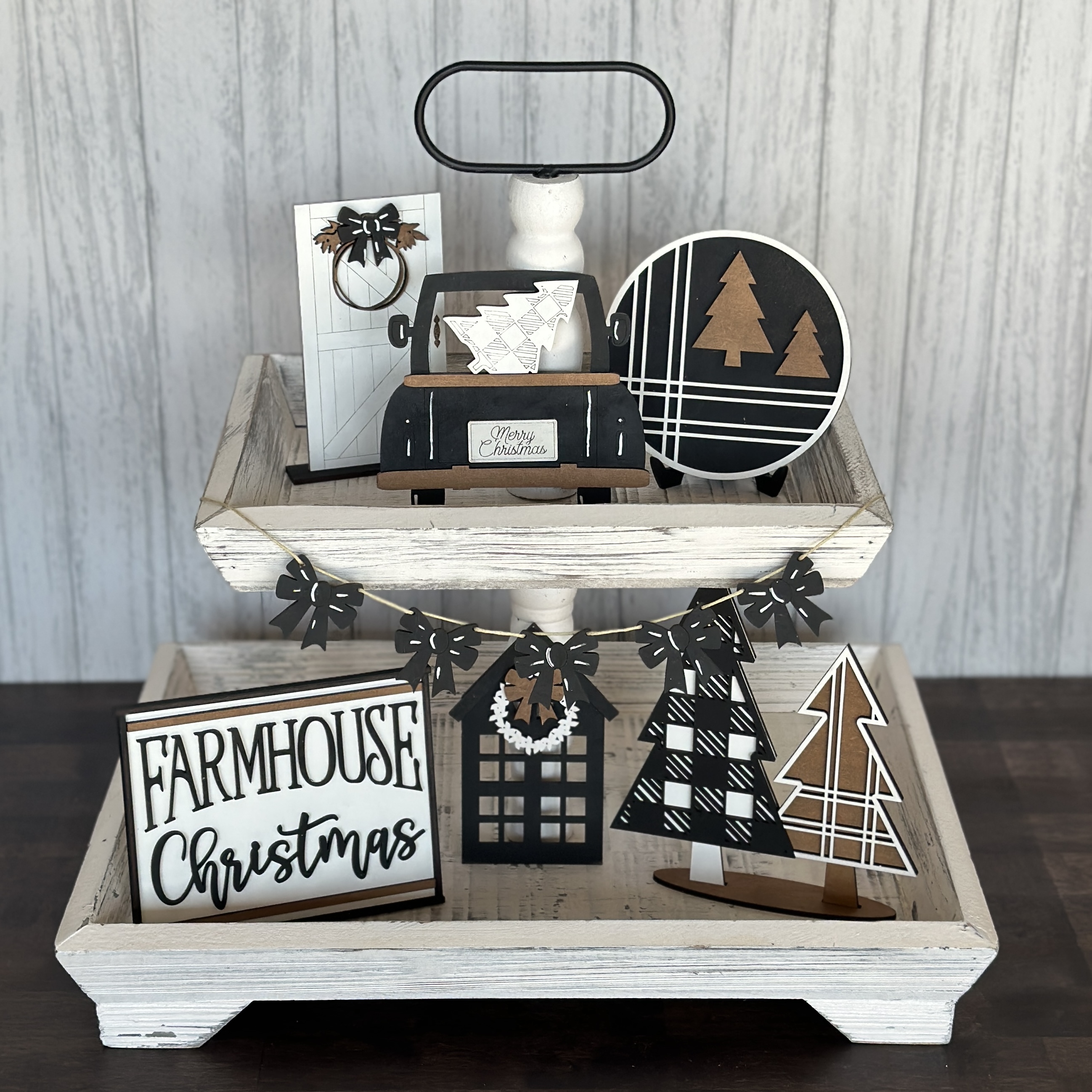Farmhouse Christmas Tiered Tray Set