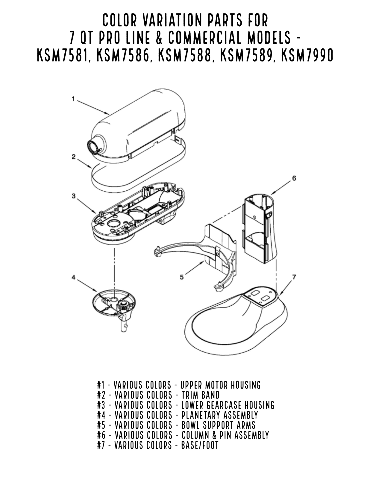 KitchenAid 7 Quart Pro Line Parts Diagrams
