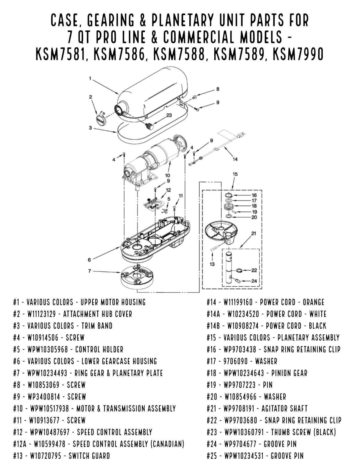 KitchenAid 7 Quart Pro Line Parts Diagrams