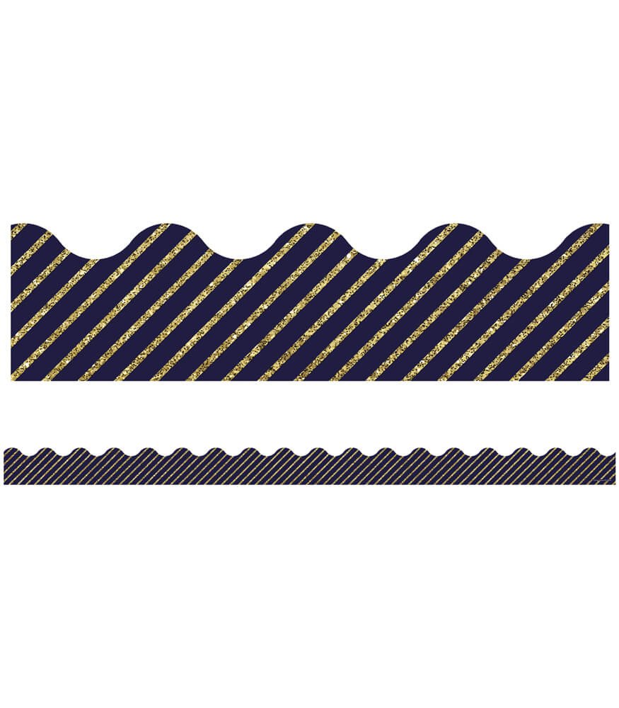 Gold Glitter and Navy Stripe Scalloped Bulletin Board Borders