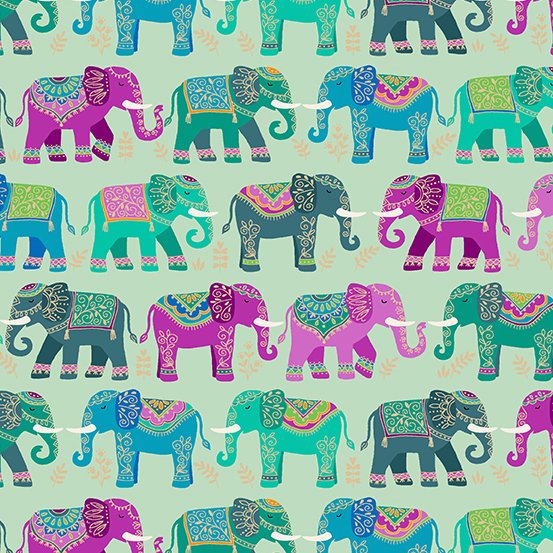 Jaipur Blue Elephants with Gold Metallic