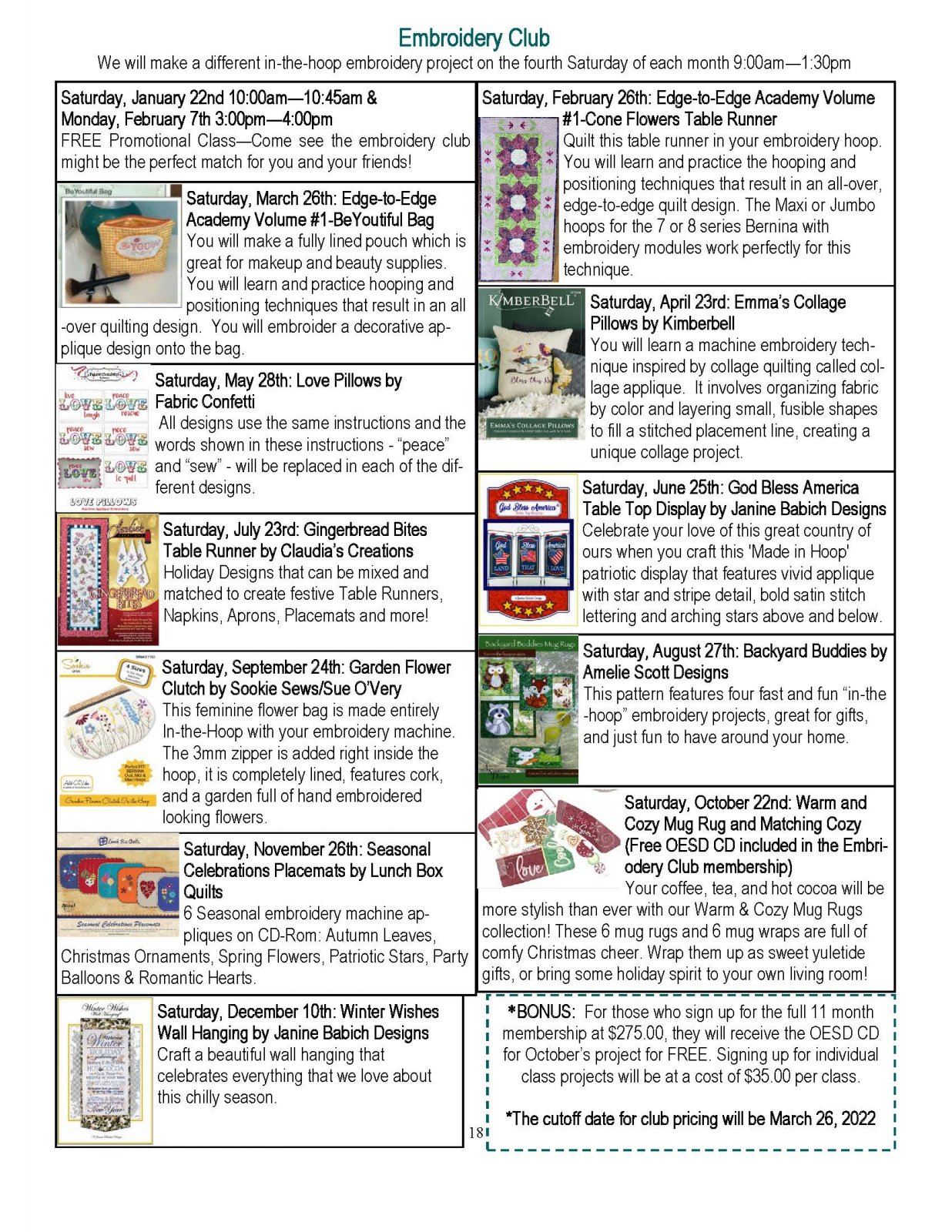 Embroidery Club (Individual Class)