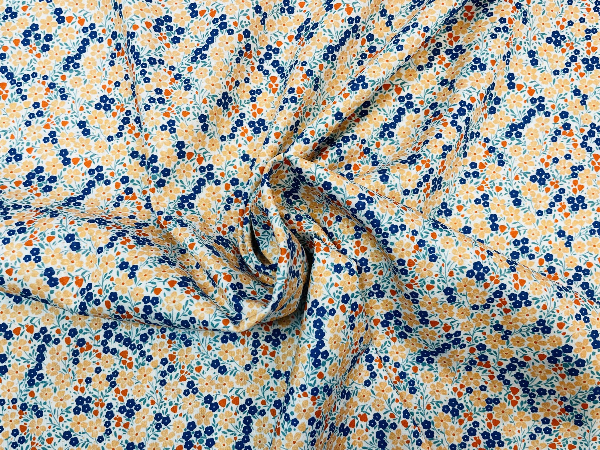 Blue and Orange Floral Fabric by Fabric Finders