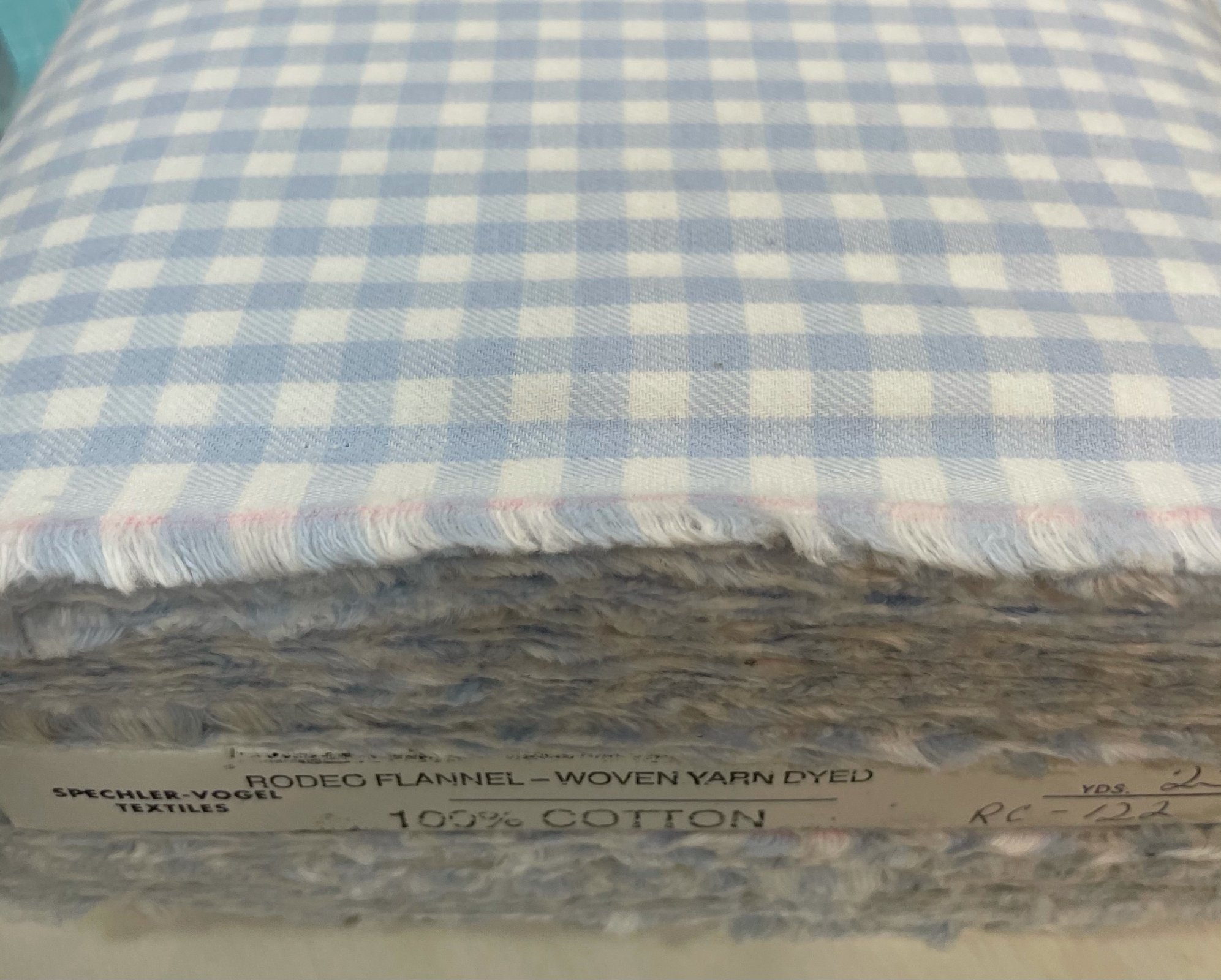 Light Blue and White Gingham Flannel Fabric by Spechler Vogel 1/4 Check