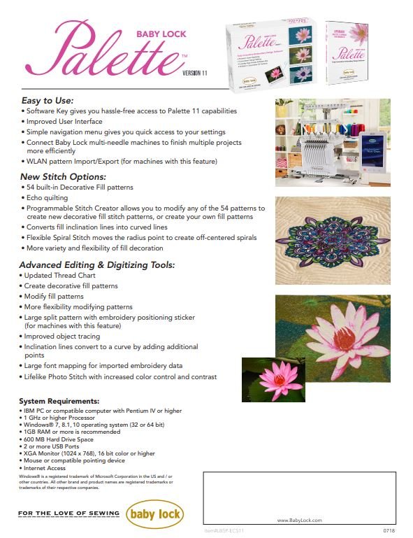 Babylock Palette 11 Embroidery Software 098612033523