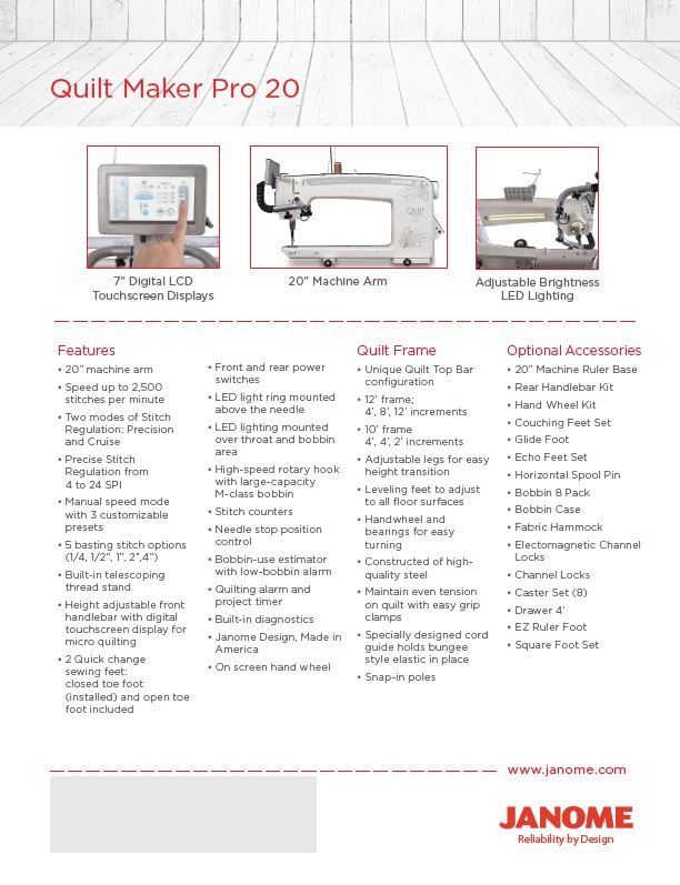 Janome Quilt Maker Pro 20 with Bobbin Winder and Frame