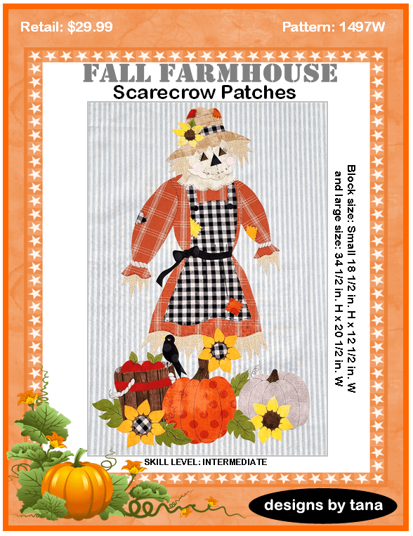 1497W Fall Farmhouse Scarecrow Patches Pattern Only