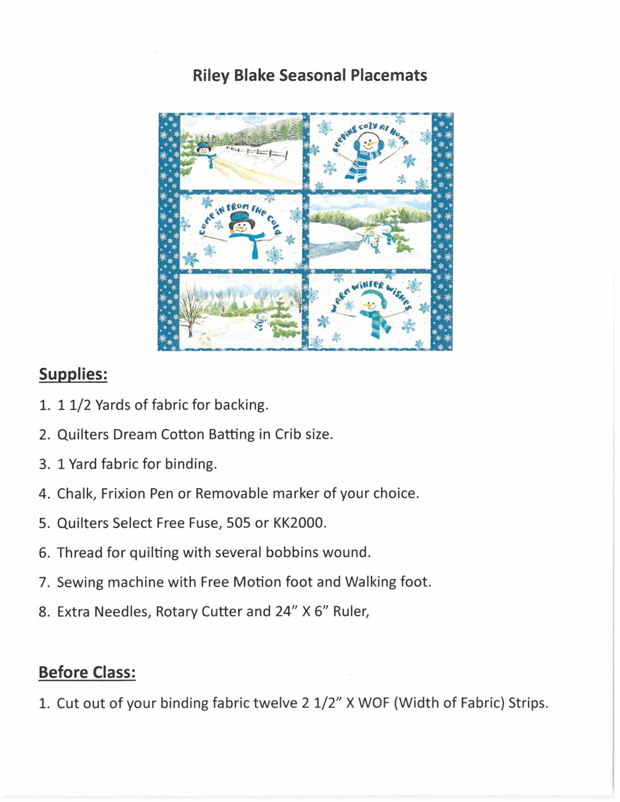 Riley Blake Seasonal Placemat (January)
