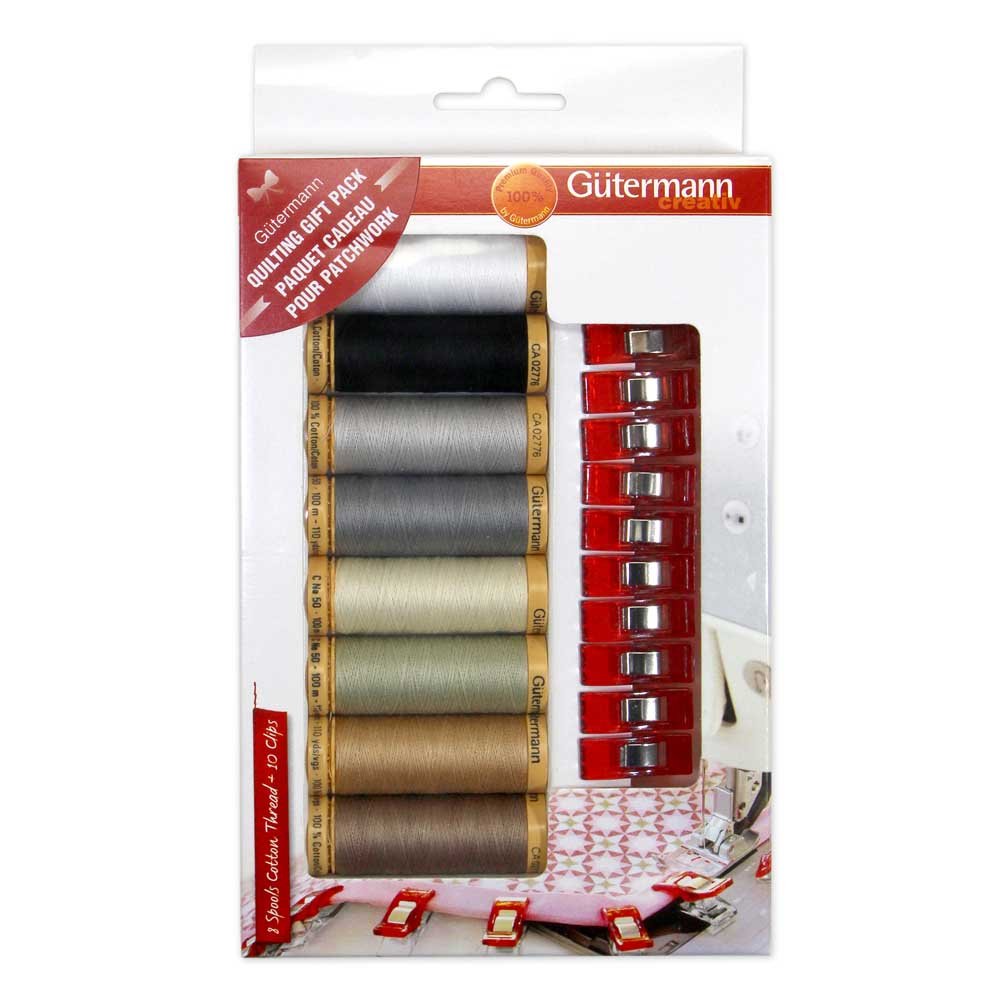 GUTERMANN 8 pc Mercerized Cotton Thread 100m Thread Set + 10 Clips