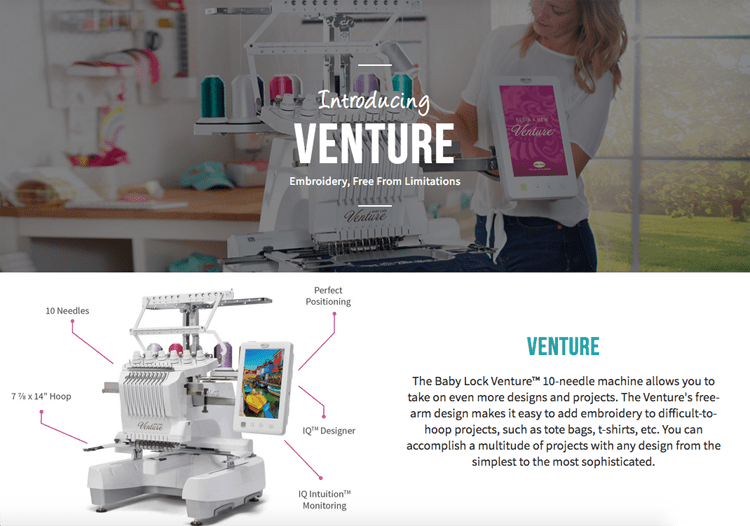 Baby Lock Venture 10 Needle Embroidery