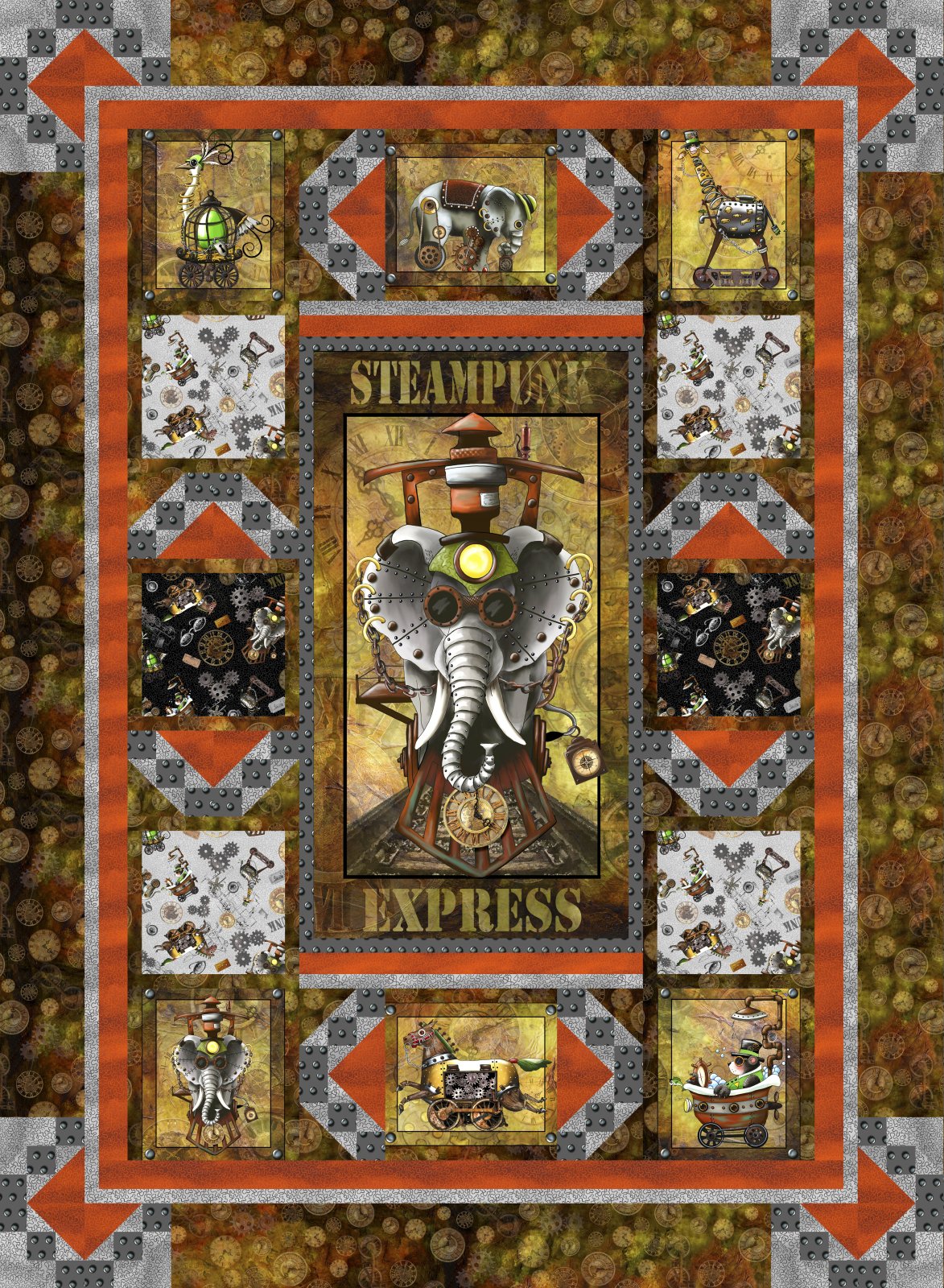 Steampunk Menagerie Quilt Kit (YQ10) in 4 color ways