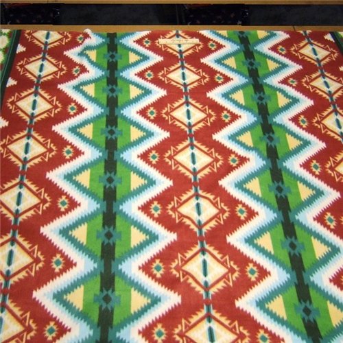 SW Aztec Border Stripe Green Fleece Fabric
