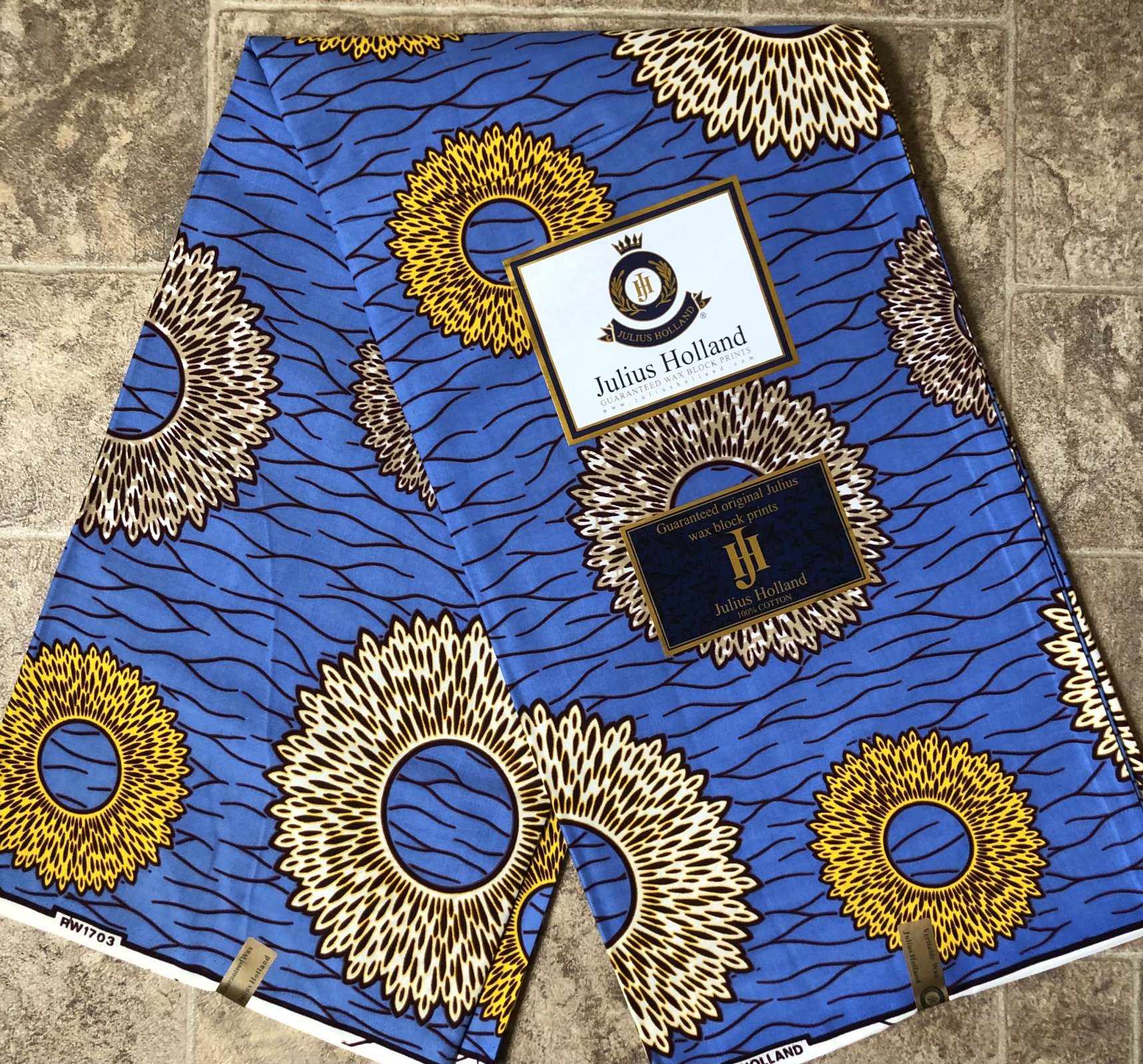 Blue Dutch Wax Dahlia Pattern Printed Fabric 701