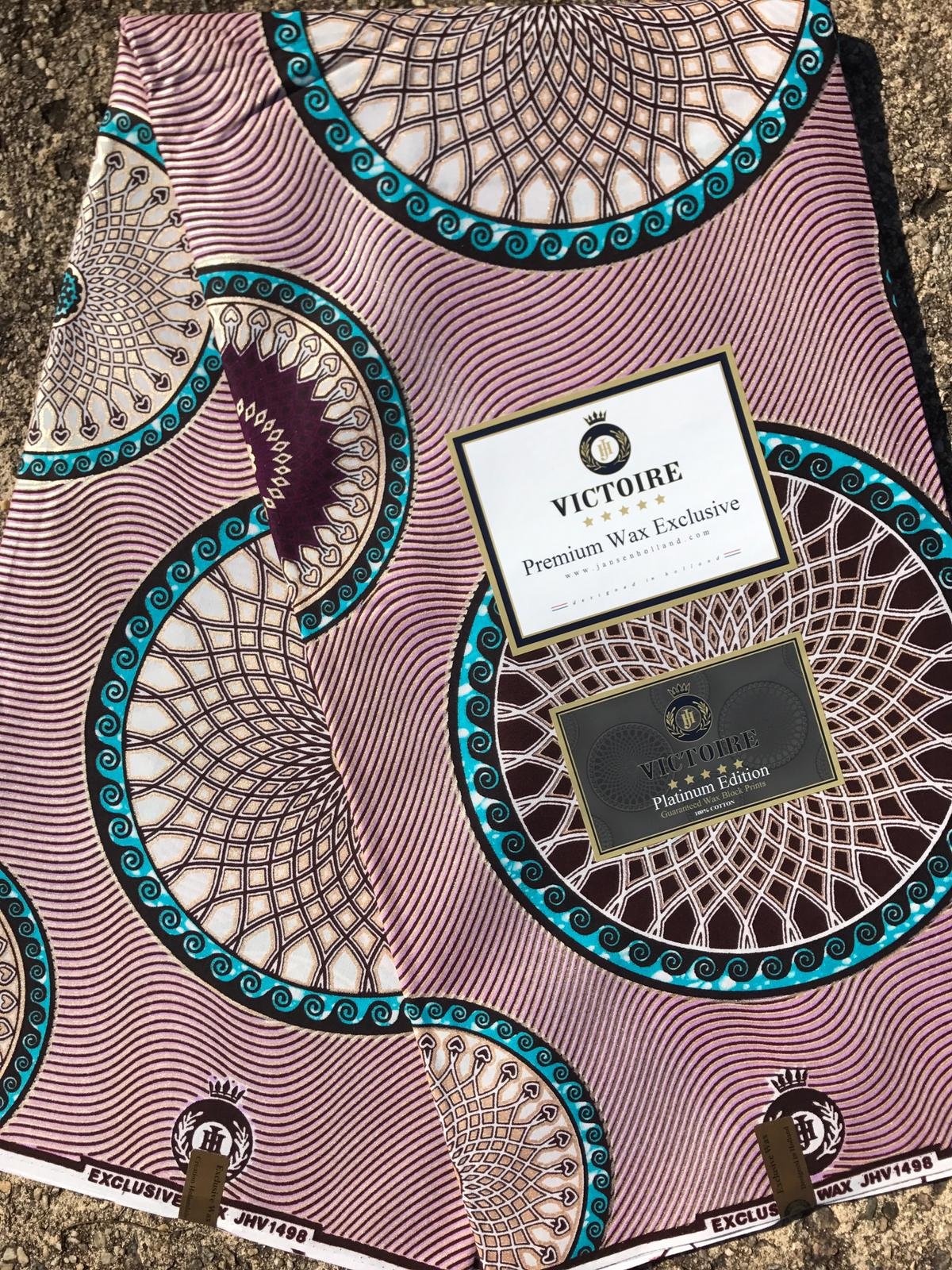 Metallic on soft purple Dutch wax fabric 1014