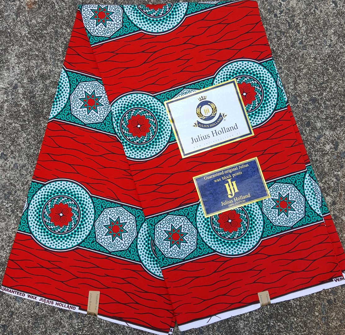 Red and Teal Dutch Wax Fabric 1059