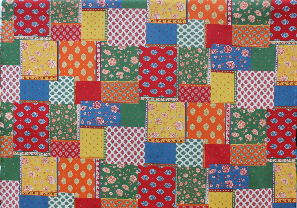 Red Blue Green and Gold French Patchwork fabric 590