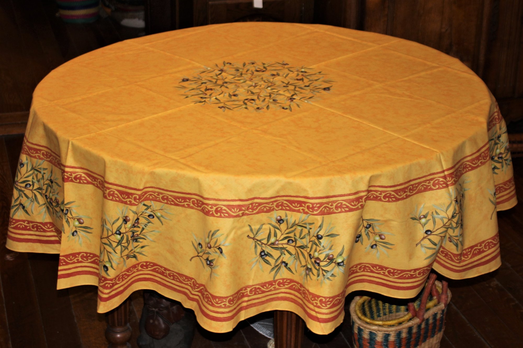 70 French Cotton Round Tablecloth Ramatuelle (Yellow)