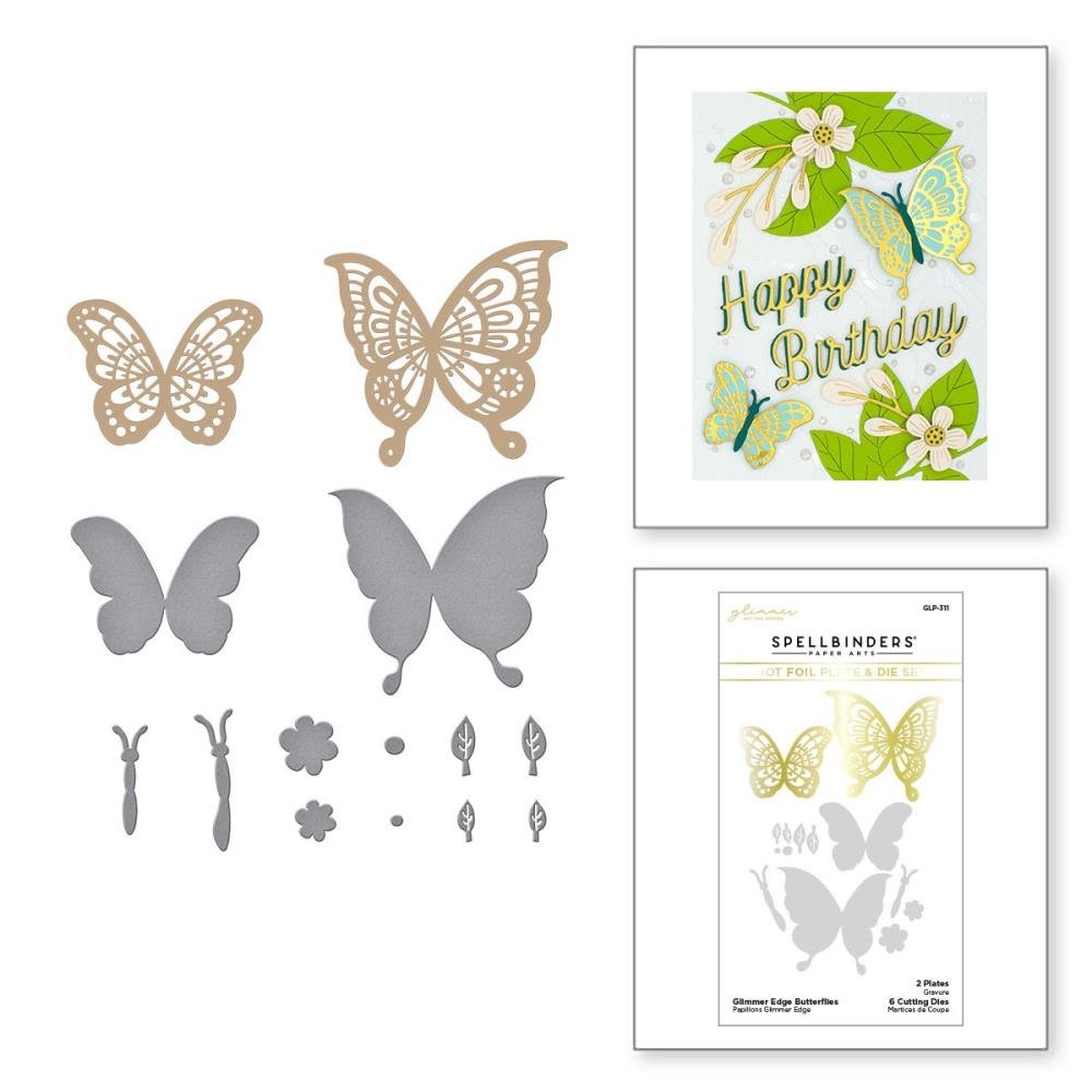 Spellbinders Glimmer Hot Foil Plate & Die Glimmer Edge Butterflies