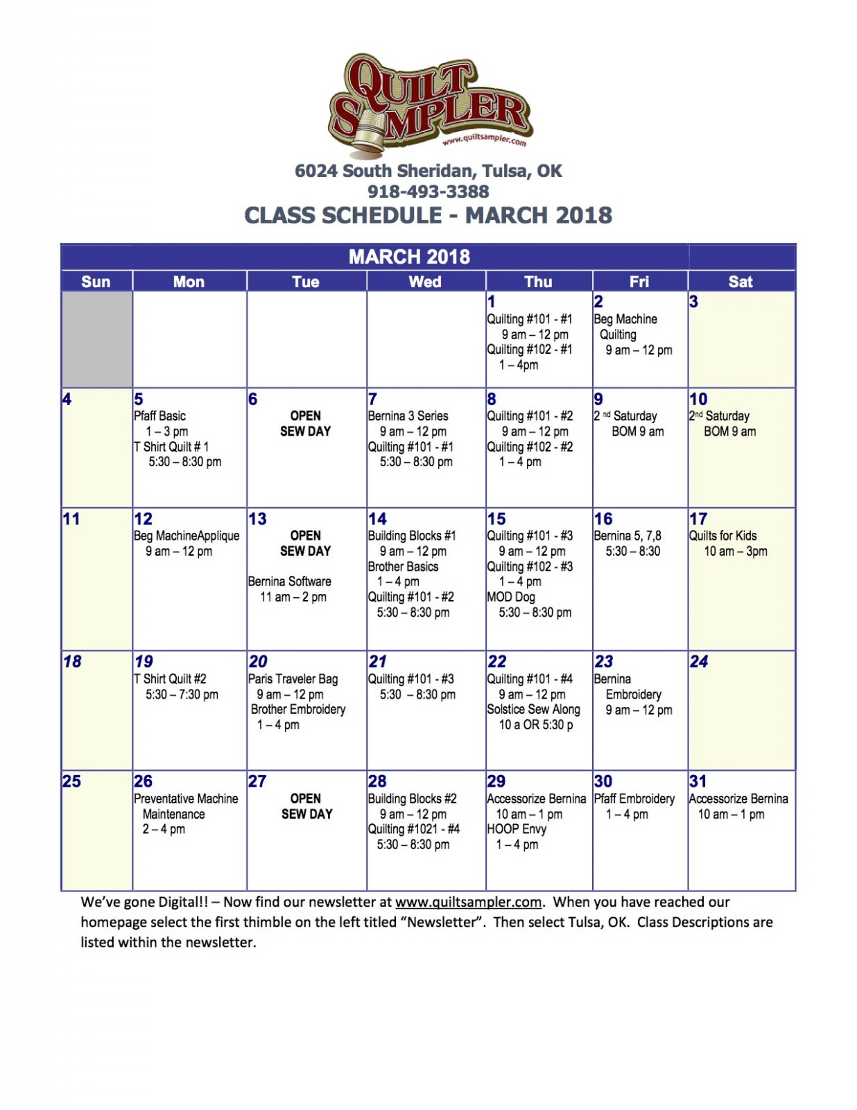 Quilt and Fabric Store Classes and Events Tulsa, Oklahoma