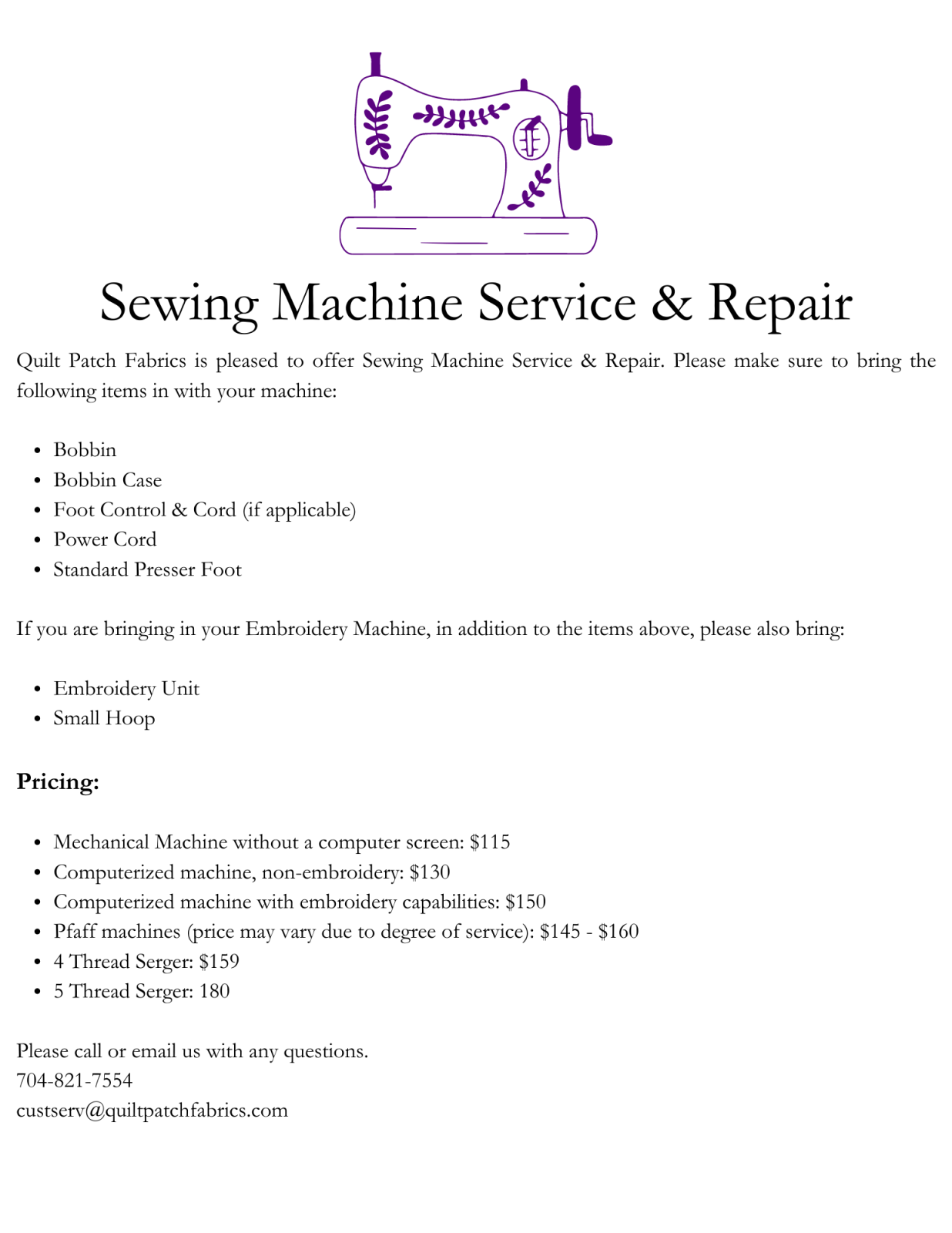 Sewing Machine Service & Repair
